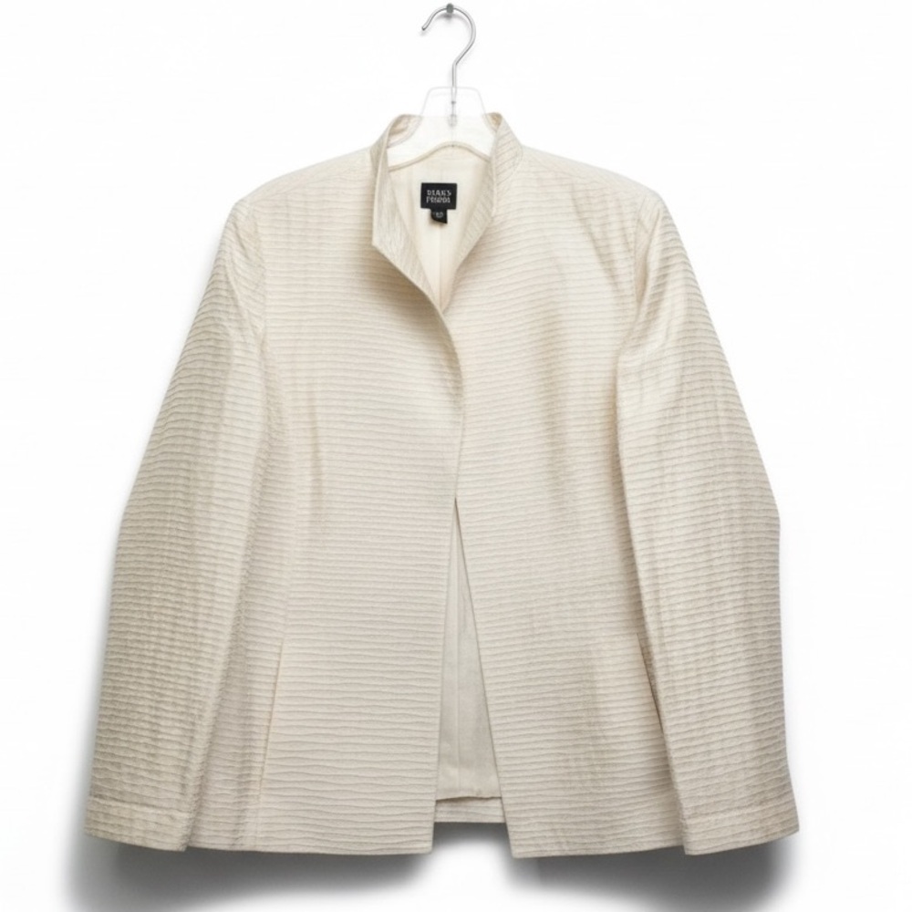 Eileen Fisher Silk Open Jacket Textured Pockets Short Minimalist Quiet Luxury M